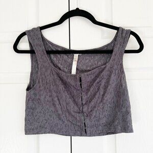 Free People Dark Grey Subtle Print Hook & Eye Crop Top Women's Size Large L